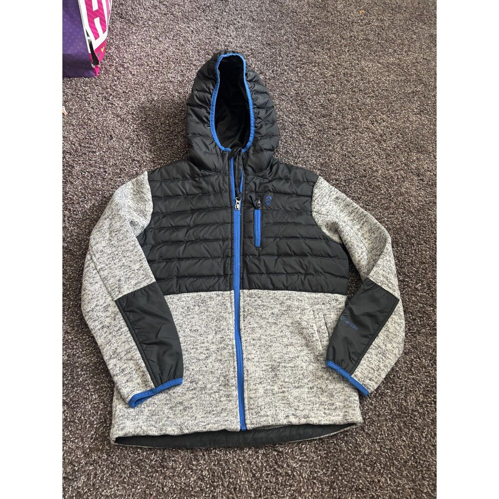 Free Country Boys Hooded Hybrid Puffer Jacket Gray Black Blue Size 10/12